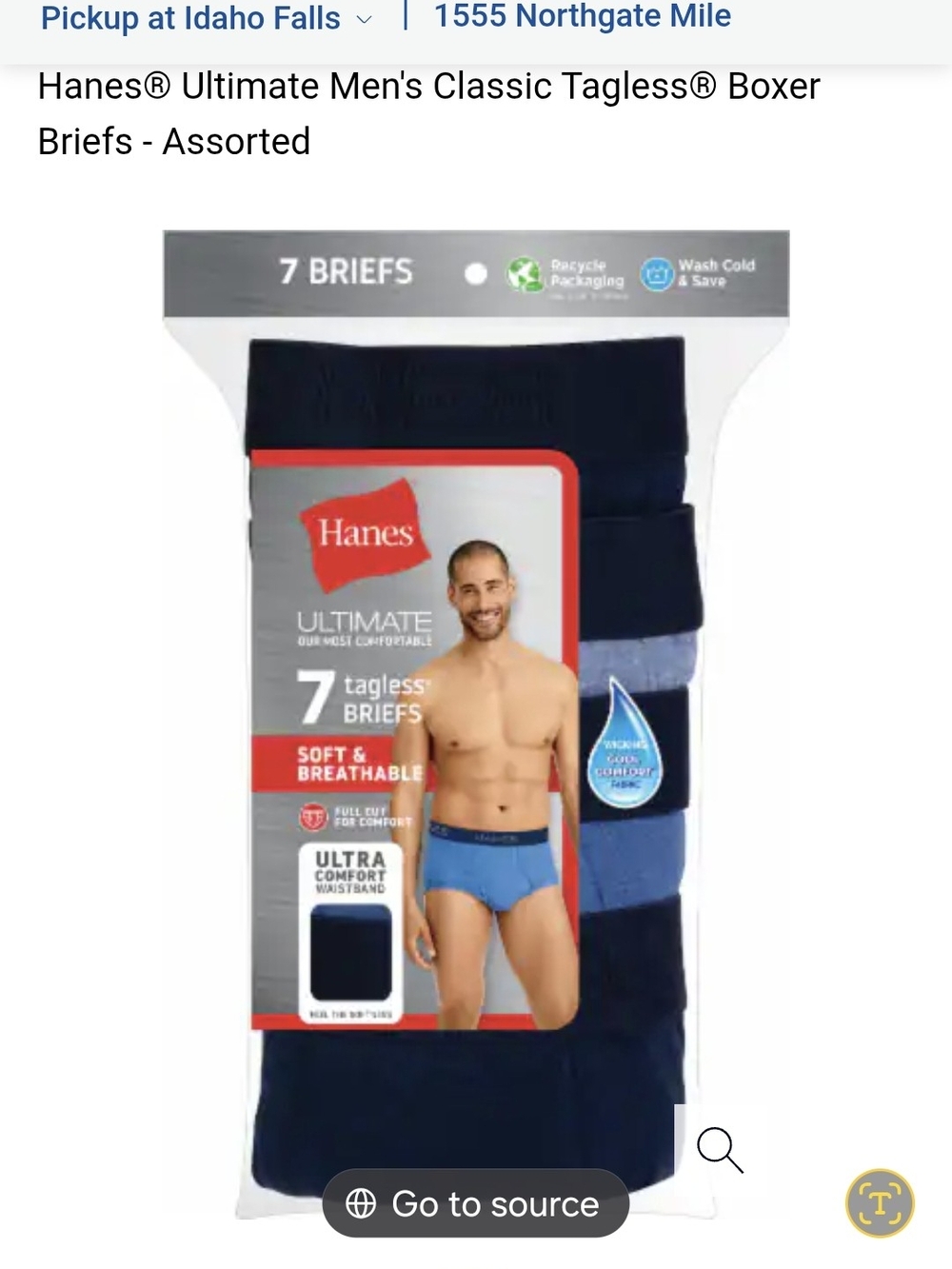 Hanes Ultimate Mens Size Large Classic Tagless 7 Pack Assorted Briefs Cotton New